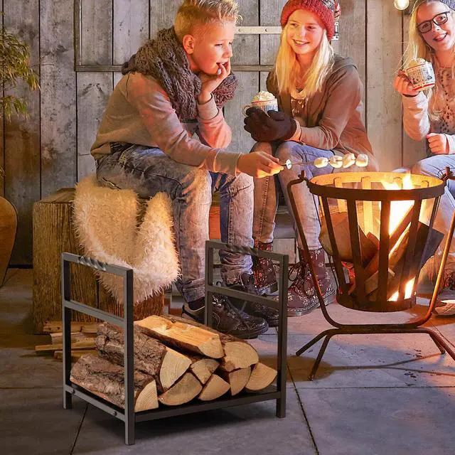 Alt view image 6 of 7 - SlickBlue Firewood Log Rack with Unique Handle and Raised Feet-Black