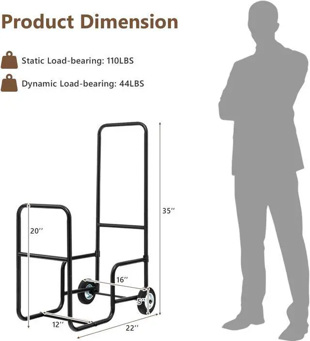 Alt view image 4 of 7 - SlickBlue Firewood Log Cart Carrier with Anti-Slip and Wear-Resistant Wheels