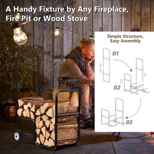 Alt view image 3 of 7 - SlickBlue Firewood Log Cart Carrier with Anti-Slip and Wear-Resistant Wheels