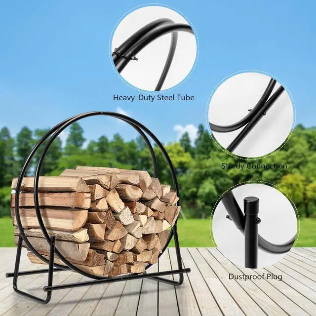 Alt view image 3 of 7 - SlickBlue 30-Inch Tubular Steel Log Hoop Firewood Storage Rack