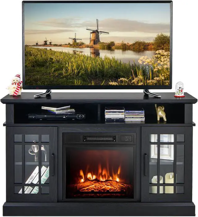 Alt view image 2 of 7 - SlickBlue 48 Inch Electric Fireplace TV Stand with Cabinets for TVs Up to 55 Inch-Black