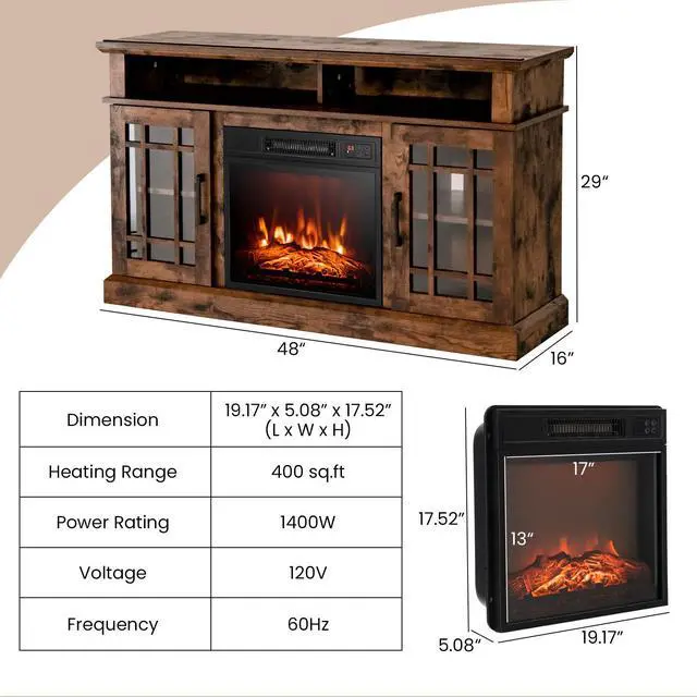 Alt view image 5 of 7 - SlickBlue 48 Inch Electric Fireplace TV Stand with Cabinets for TVs Up to 55 Inch-Brown