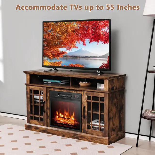 Alt view image 4 of 7 - SlickBlue 48 Inch Electric Fireplace TV Stand with Cabinets for TVs Up to 55 Inch-Brown