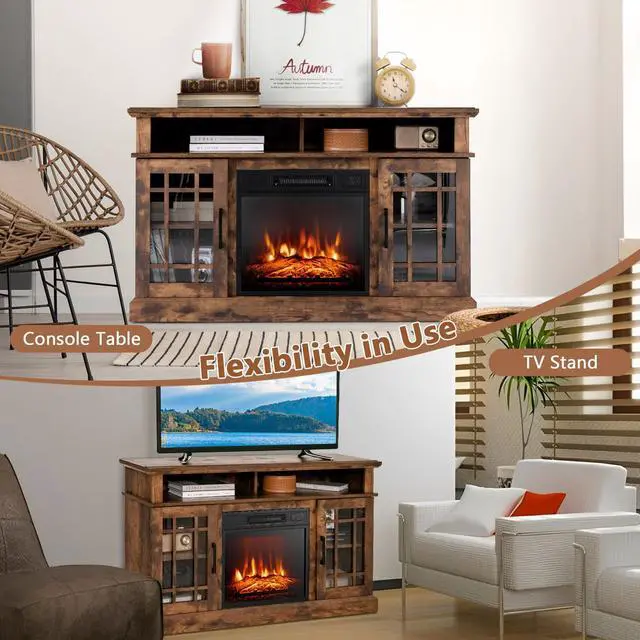 Alt view image 6 of 7 - SlickBlue 48 Inch Electric Fireplace TV Stand with Cabinets for TVs Up to 55 Inch-Brown