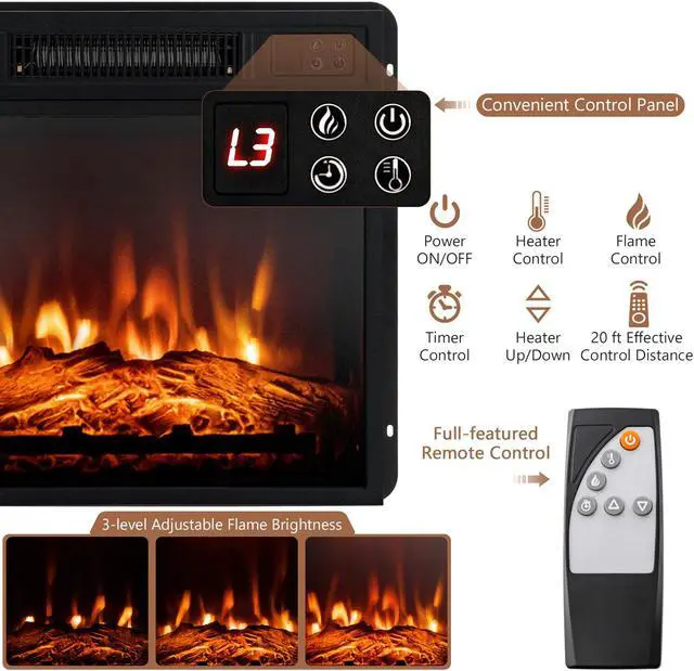 Alt view image 7 of 7 - SlickBlue 48 Inch Electric Fireplace TV Stand with Cabinets for TVs Up to 55 Inch-Brown