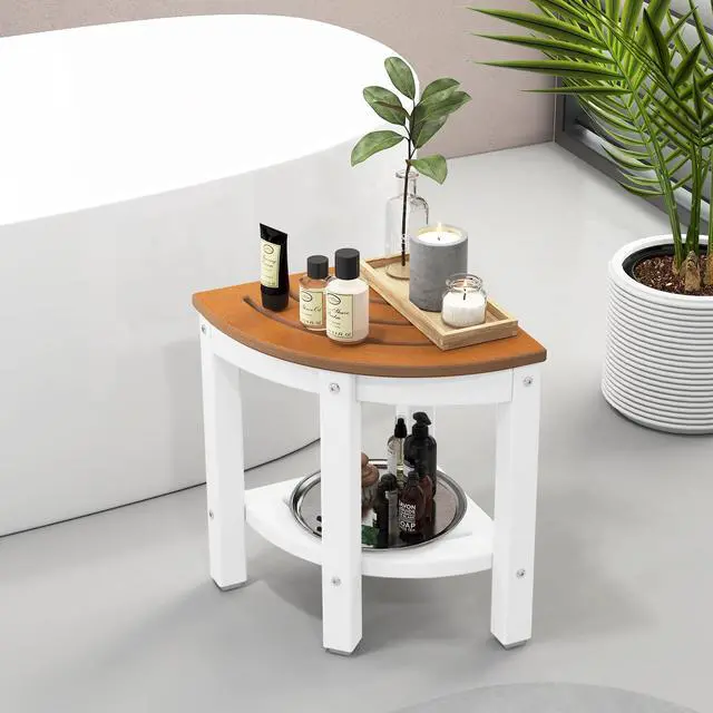 Alt view image 3 of 6 - SlickBlue Heavy Duty Corner Shower Bench Stool with Storage Shelf for Shaving Legs