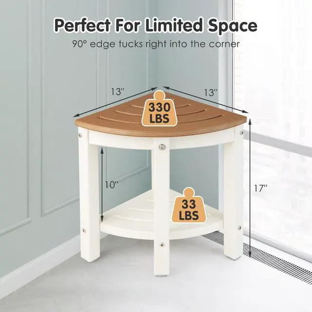 Alt view image 4 of 6 - SlickBlue Heavy Duty Corner Shower Bench Stool with Storage Shelf for Shaving Legs