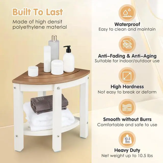 Alt view image 5 of 6 - SlickBlue Heavy Duty Corner Shower Bench Stool with Storage Shelf for Shaving Legs