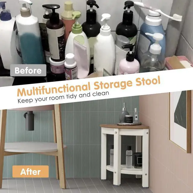 Alt view image 6 of 6 - SlickBlue Heavy Duty Corner Shower Bench Stool with Storage Shelf for Shaving Legs
