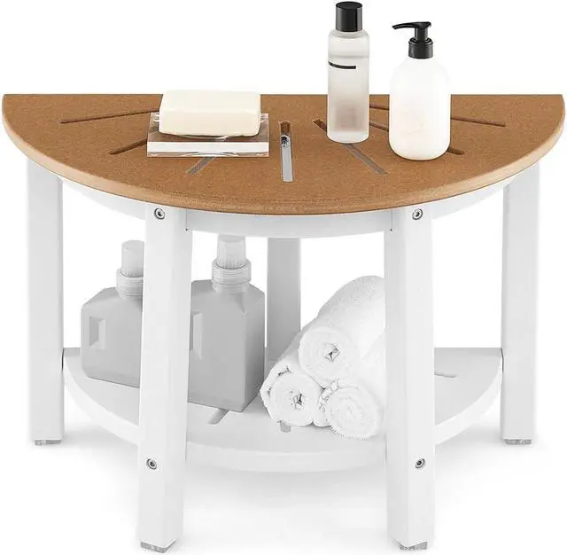 Main image of SlickBlue Waterproof HDPE Shower Bench with Semicircular Seat and Storage Shelf