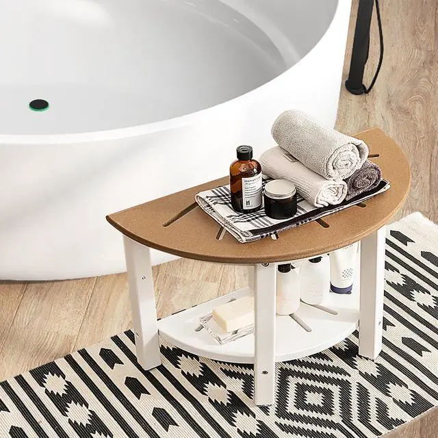 Alt view image 3 of 6 - SlickBlue Waterproof HDPE Shower Bench with Semicircular Seat and Storage Shelf