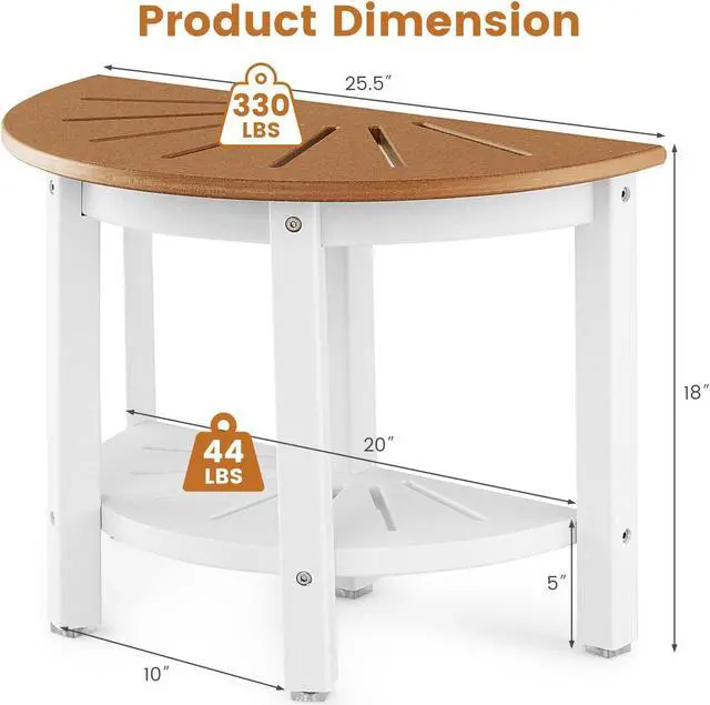 Alt view image 4 of 6 - SlickBlue Waterproof HDPE Shower Bench with Semicircular Seat and Storage Shelf