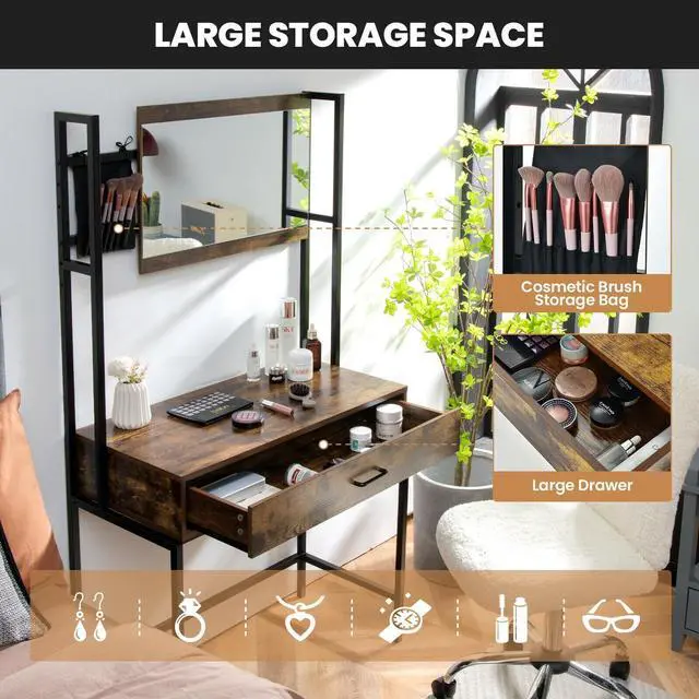 Alt view image 2 of 7 - SlickBlue Industrial Vanity Table with 3-Height Adjustable Mirror Bag