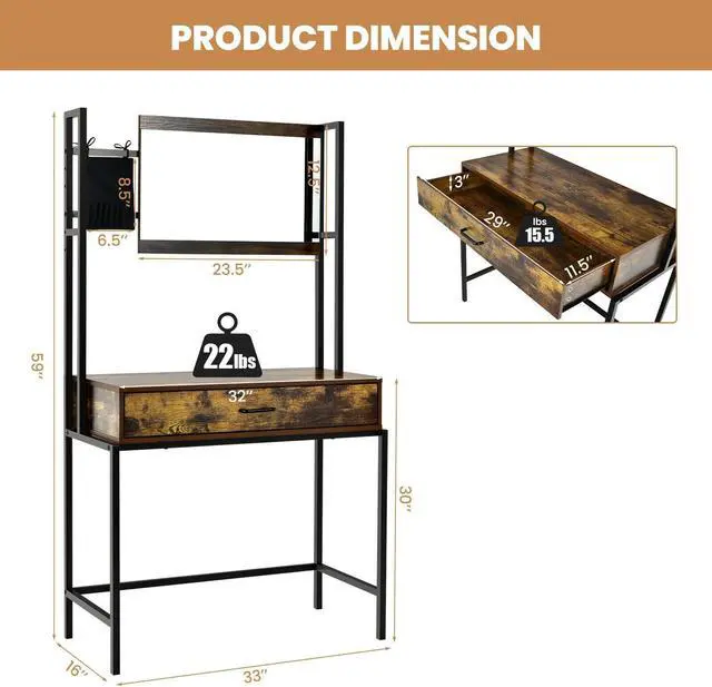 Alt view image 3 of 7 - SlickBlue Industrial Vanity Table with 3-Height Adjustable Mirror Bag