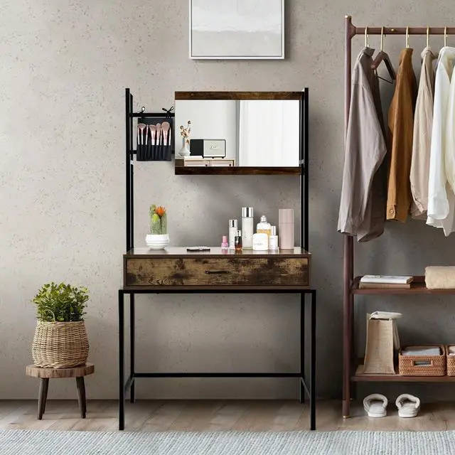 Alt view image 4 of 7 - SlickBlue Industrial Vanity Table with 3-Height Adjustable Mirror Bag