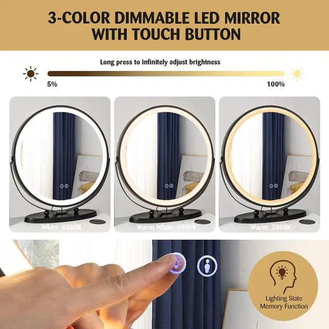 Alt view image 5 of 7 - SlickBlue Vanity Table Set with 3-Color Lighted Mirror and Cushioned Stool