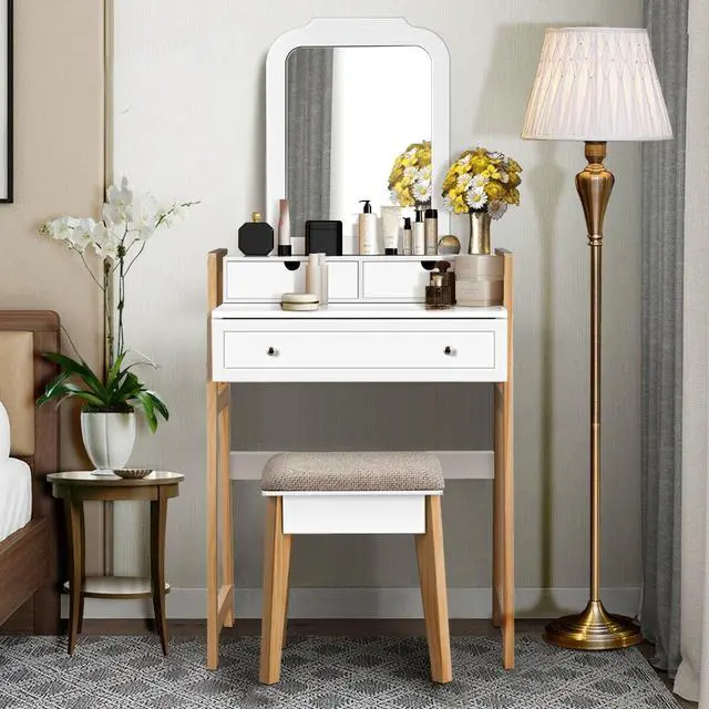 Alt view image 4 of 7 - SlickBlue Vanity Table Set with Cushioned Stool and Large Mirror