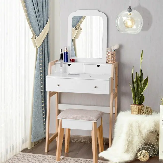 Alt view image 3 of 7 - SlickBlue Vanity Table Set with Cushioned Stool and Large Mirror