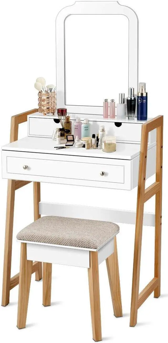 Alt view image 7 of 7 - SlickBlue Vanity Table Set with Cushioned Stool and Large Mirror