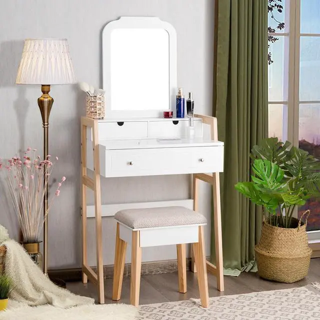Alt view image 5 of 7 - SlickBlue Vanity Table Set with Cushioned Stool and Large Mirror