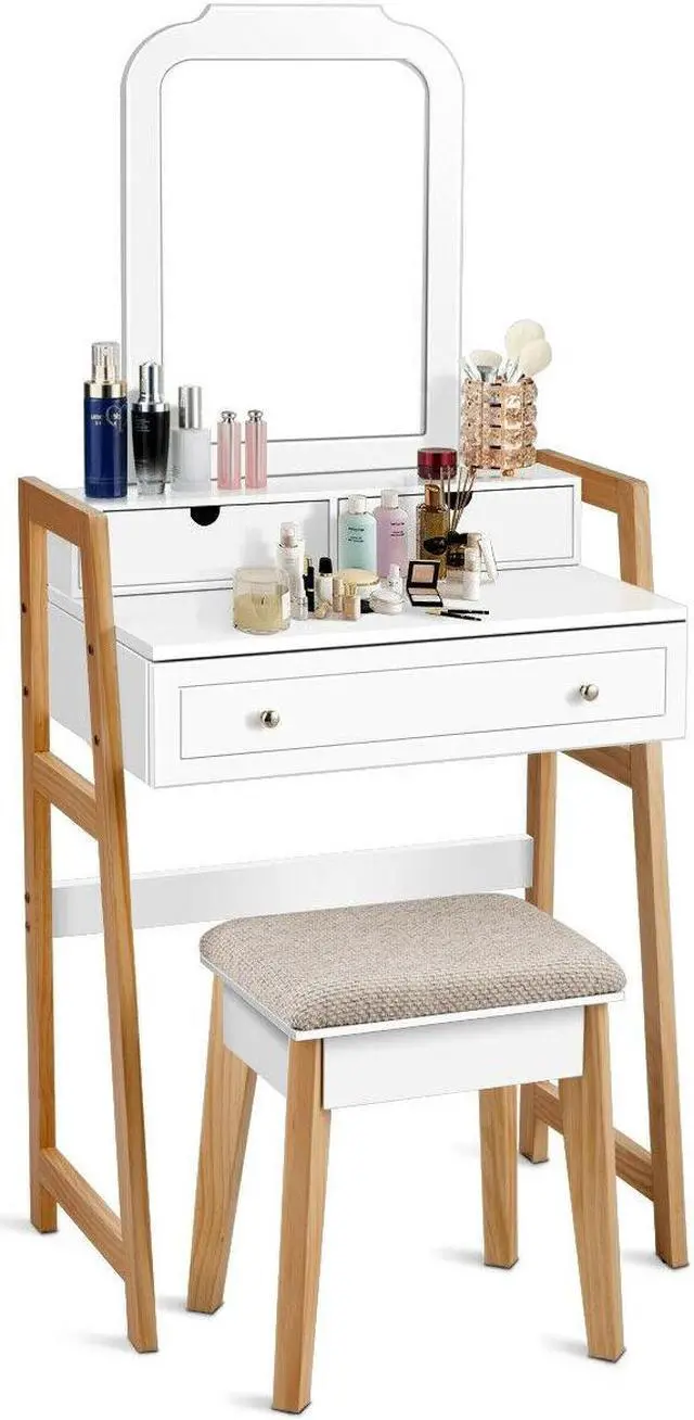 Alt view image 6 of 7 - SlickBlue Vanity Table Set with Cushioned Stool and Large Mirror
