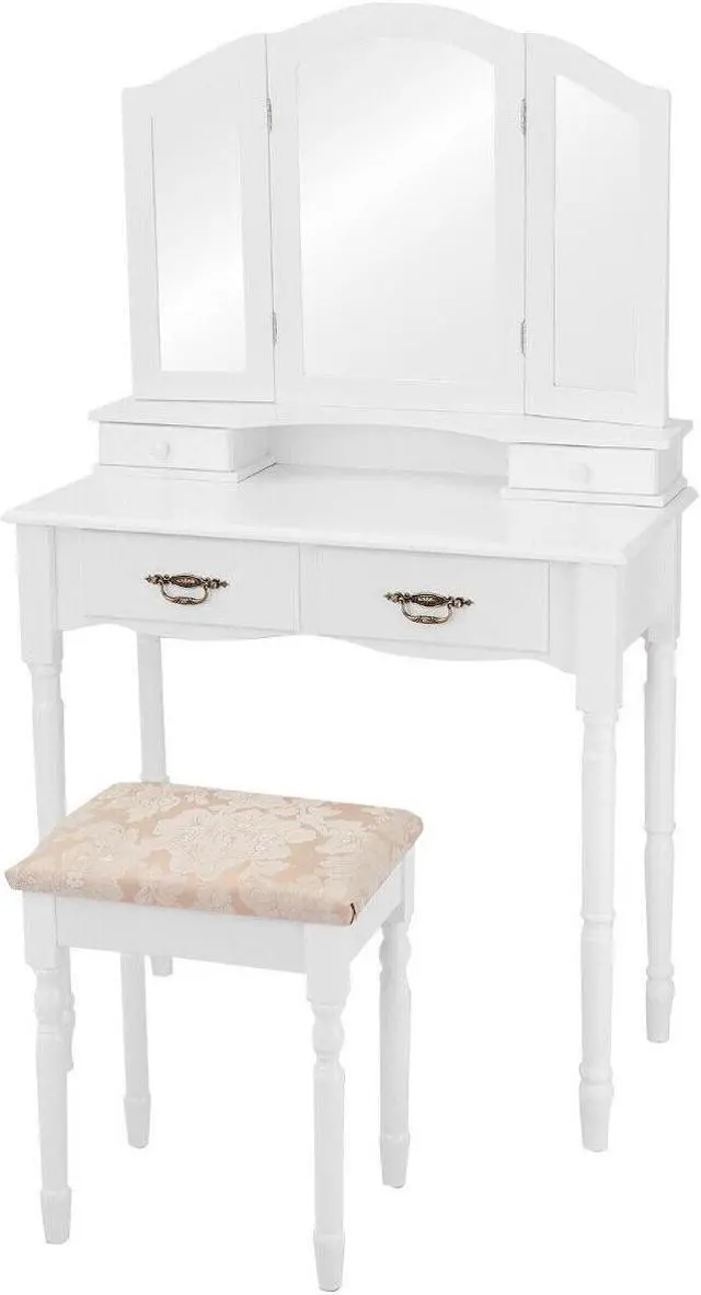 Alt view image 2 of 7 - SlickBlue Simple Vanity Set with Tri-Folding Mirror Drawers and Storage Shelf