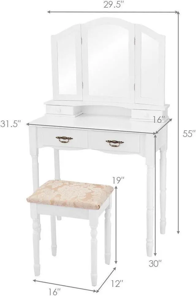 Alt view image 5 of 7 - SlickBlue Simple Vanity Set with Tri-Folding Mirror Drawers and Storage Shelf