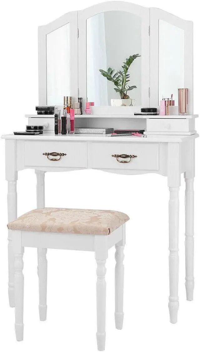 Alt view image 7 of 7 - SlickBlue Simple Vanity Set with Tri-Folding Mirror Drawers and Storage Shelf