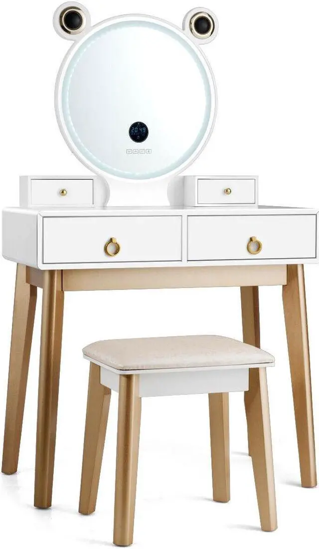 Main image of SlickBlue Vanity Set with 3-Color Lighted Touch Screen Dimming Mirror and 4 Drawers