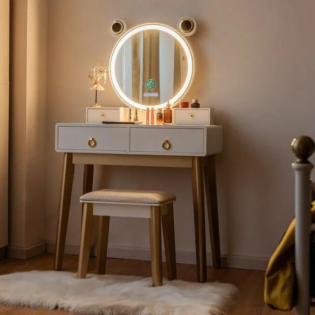 Alt view image 3 of 7 - SlickBlue Vanity Set with 3-Color Lighted Touch Screen Dimming Mirror and 4 Drawers