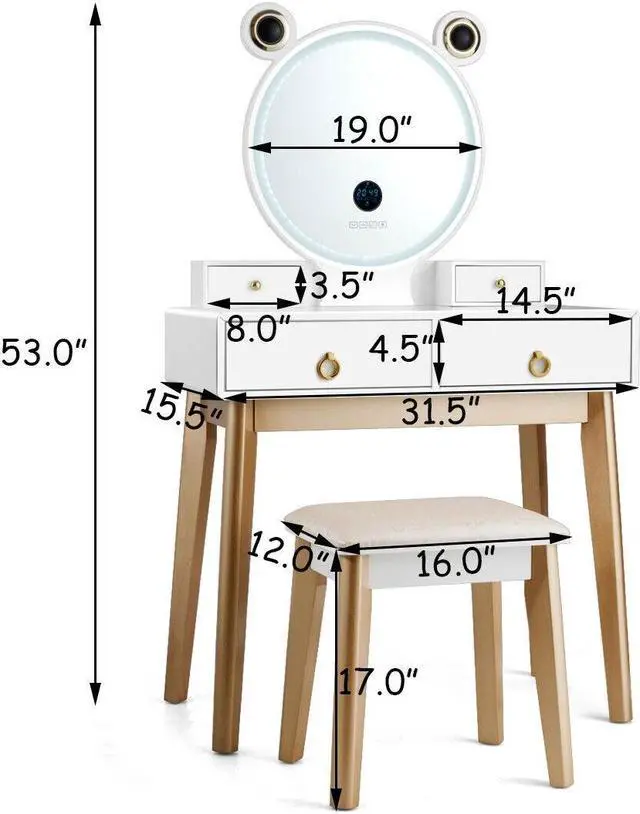 Alt view image 5 of 7 - SlickBlue Vanity Set with 3-Color Lighted Touch Screen Dimming Mirror and 4 Drawers