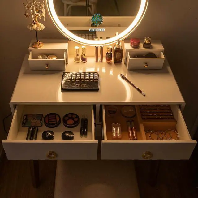 Alt view image 6 of 7 - SlickBlue Vanity Set with 3-Color Lighted Touch Screen Dimming Mirror and 4 Drawers