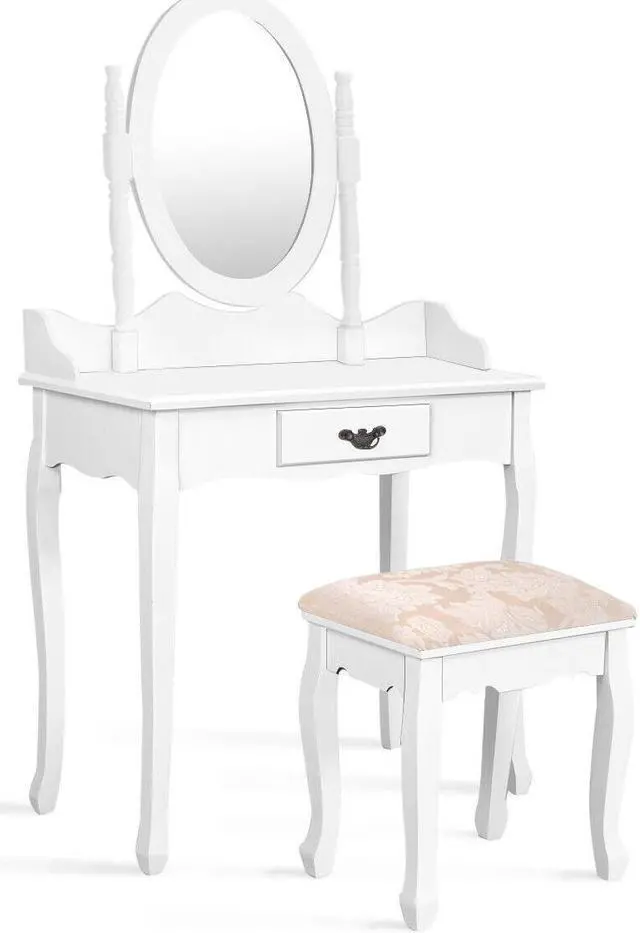 Main image of SlickBlue Wooden Vanity Makeup Set with Cushioned Stool and Oval Rotating Mirror