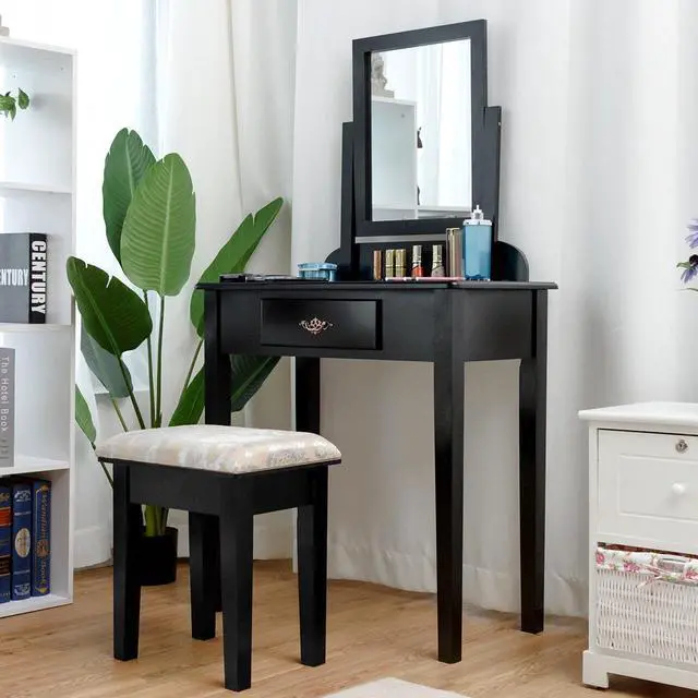 Alt view image 3 of 7 - SlickBlue Vanity Dressing Table Stool Set with Large Makeup Mirror