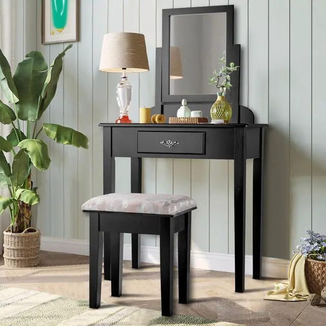 Alt view image 4 of 7 - SlickBlue Vanity Dressing Table Stool Set with Large Makeup Mirror