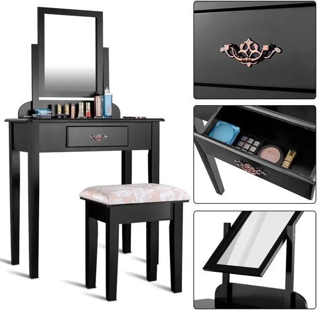 Alt view image 7 of 7 - SlickBlue Vanity Dressing Table Stool Set with Large Makeup Mirror