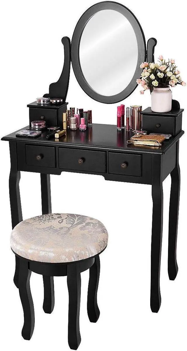 Alt view image 2 of 7 - SlickBlue Vanity Makeup Table Set Bedroom Furniture with Padded Stool