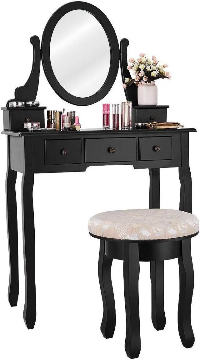 Alt view image 3 of 7 - SlickBlue Vanity Makeup Table Set Bedroom Furniture with Padded Stool
