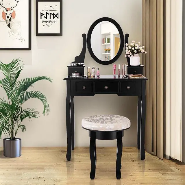 Alt view image 4 of 7 - SlickBlue Vanity Makeup Table Set Bedroom Furniture with Padded Stool