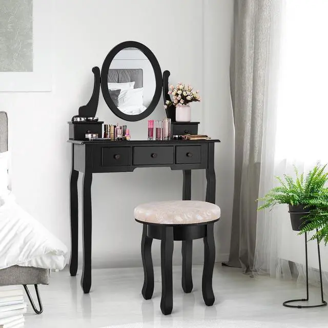 Alt view image 5 of 7 - SlickBlue Vanity Makeup Table Set Bedroom Furniture with Padded Stool