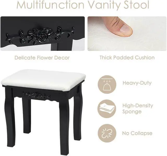 Alt view image 5 of 7 - SlickBlue 10 Dimmable Lights Vanity Table Set with Lighted Mirror and Cushioned Stool