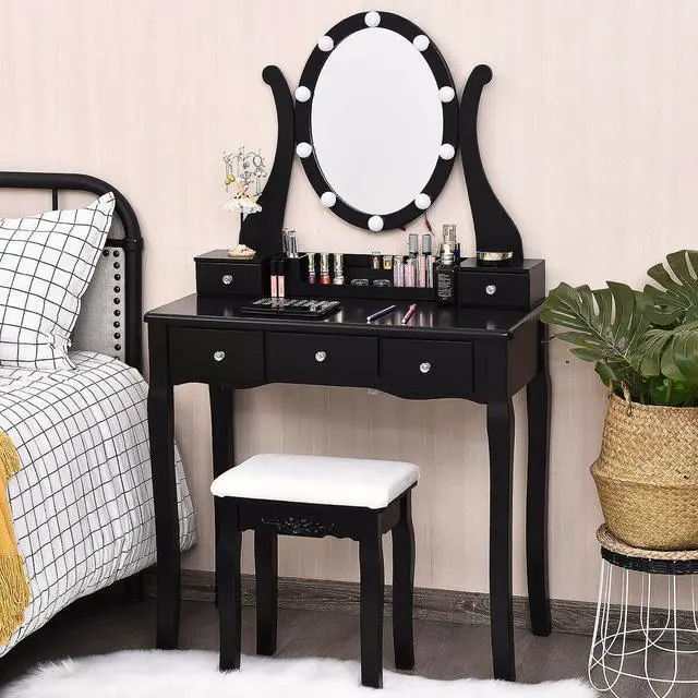Alt view image 6 of 7 - SlickBlue 10 Dimmable Lights Vanity Table Set with Lighted Mirror and Cushioned Stool