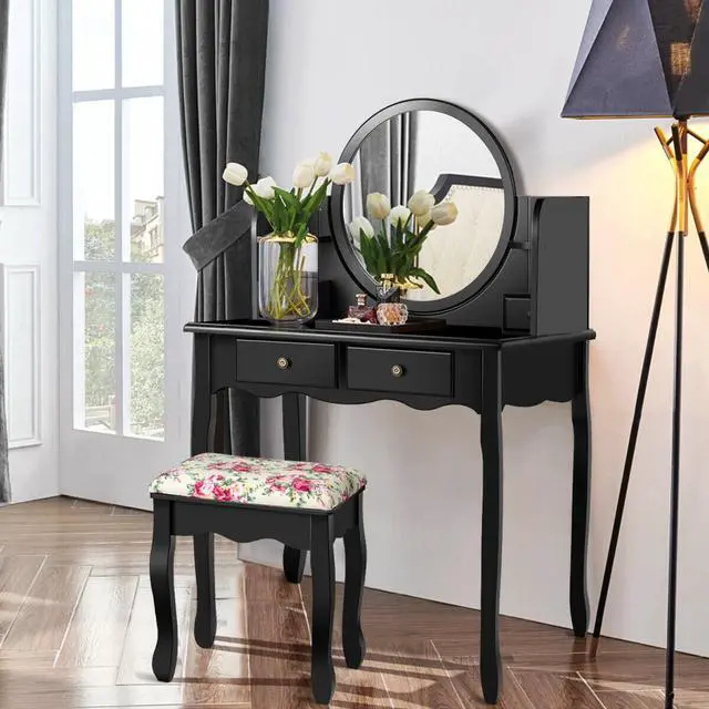 Alt view image 3 of 7 - SlickBlue Makeup Vanity Table Set Girls Dressing Table with Drawers Oval Mirror