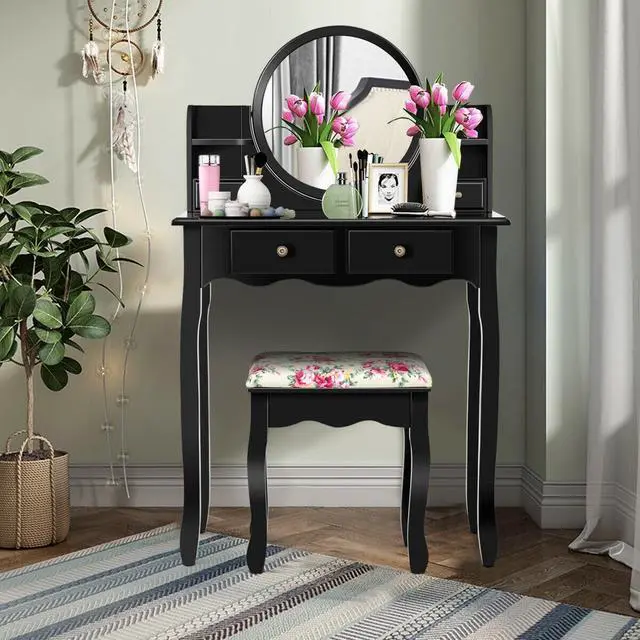 Alt view image 4 of 7 - SlickBlue Makeup Vanity Table Set Girls Dressing Table with Drawers Oval Mirror