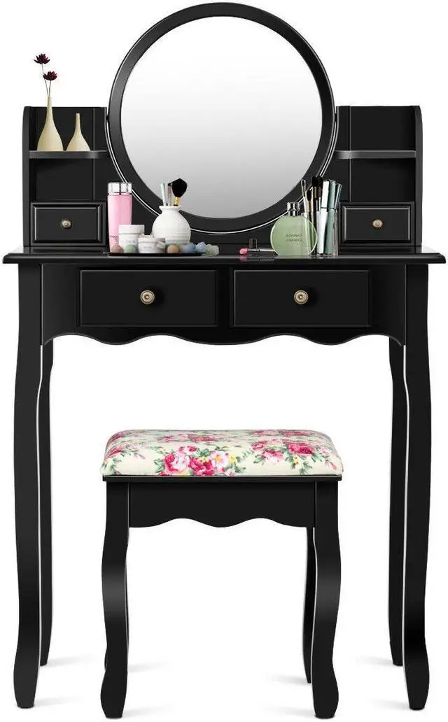 Alt view image 5 of 7 - SlickBlue Makeup Vanity Table Set Girls Dressing Table with Drawers Oval Mirror