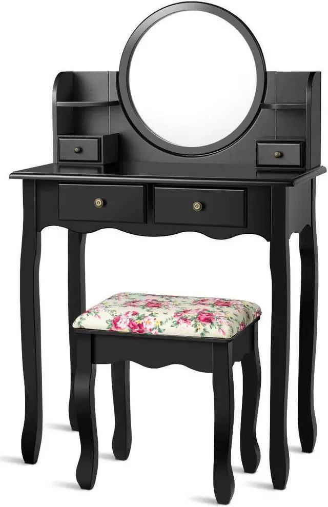 Alt view image 6 of 7 - SlickBlue Makeup Vanity Table Set Girls Dressing Table with Drawers Oval Mirror