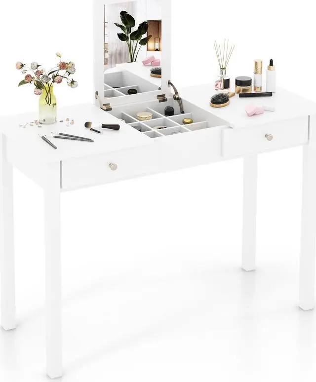 Main image of SlickBlue Vanity Desk Makeup Dressing Table with Flip Top Mirror and Drawers-White