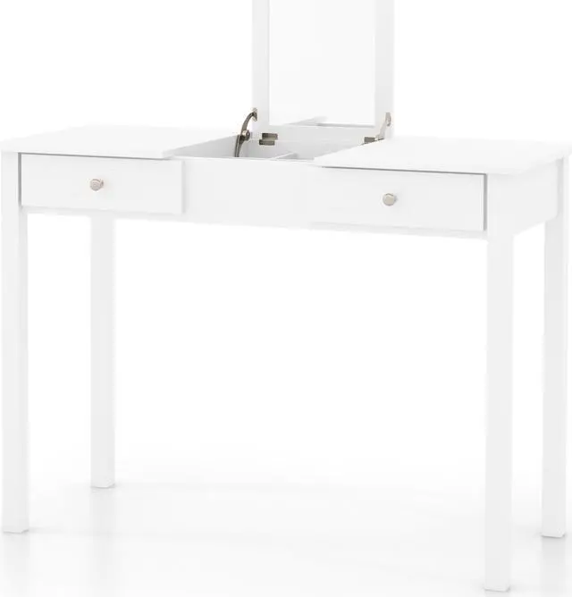 Alt view image 2 of 7 - SlickBlue Vanity Desk Makeup Dressing Table with Flip Top Mirror and Drawers-White