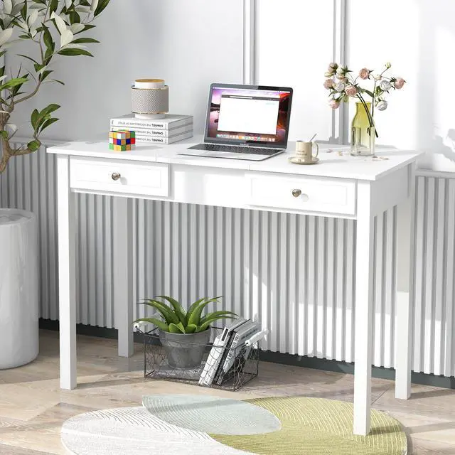 Alt view image 3 of 7 - SlickBlue Vanity Desk Makeup Dressing Table with Flip Top Mirror and Drawers-White
