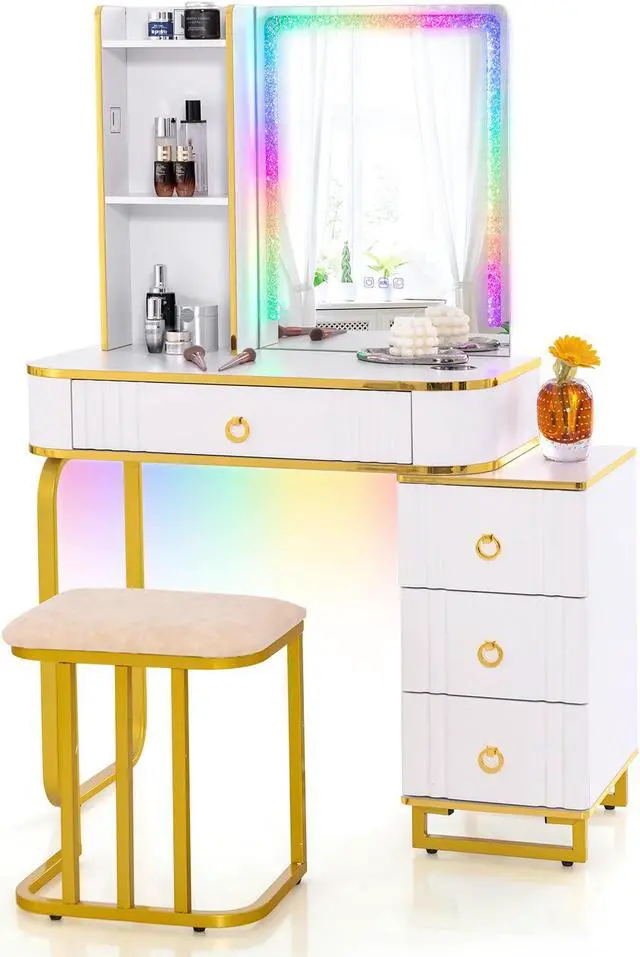 Main image of SlickBlue Vanity Table Set with RGB LED Lights and Wireless Charging Station